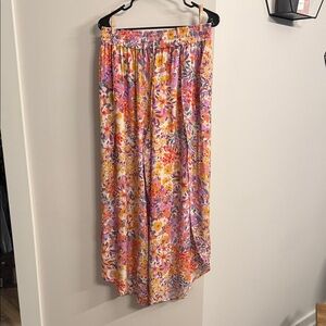 Hem & Thread Vibrant Floral Wide Leg Pants
